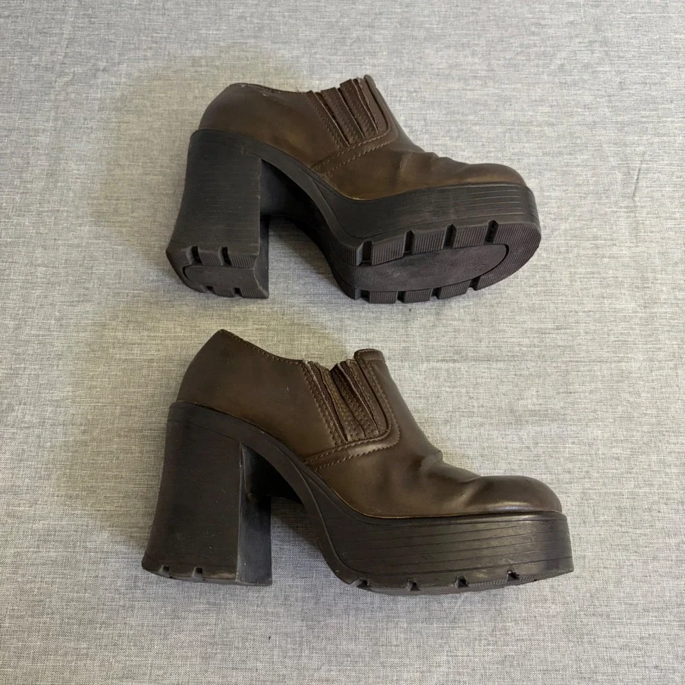 Lower East‎ Side Platform Loafers Womens 5.5 Brown Y2K Chunky Grunge Lug Sole